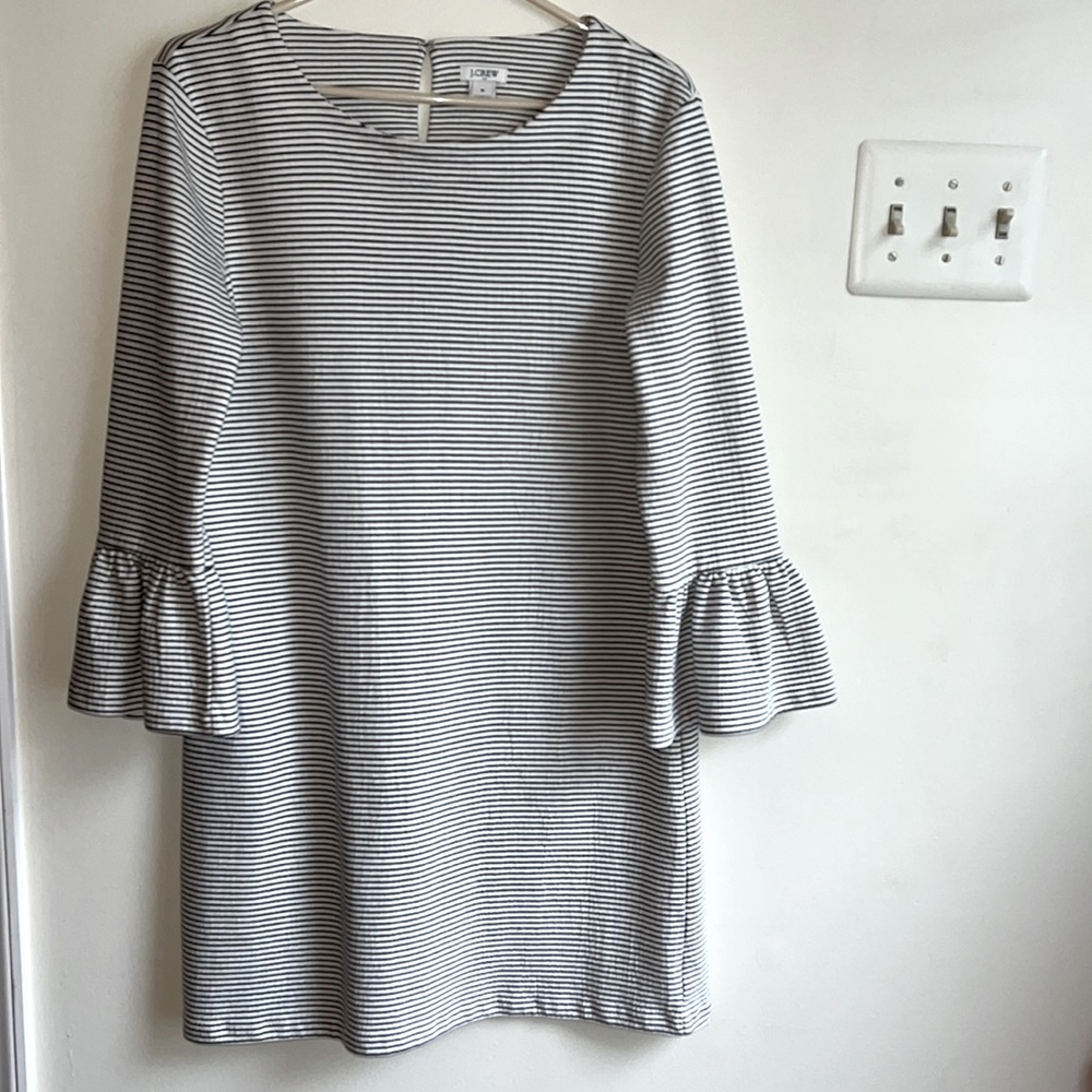 J.Crew Natural Striped Ruffle Sleeve Casual Dress, M